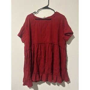 Entro Woman’s Ruffle Tiered Mini Dress Red 1X Short Sleeve